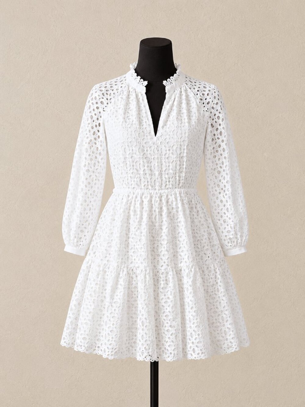 J. Crew White Tiered Eyelet Lace Popover Dress XS Pockets